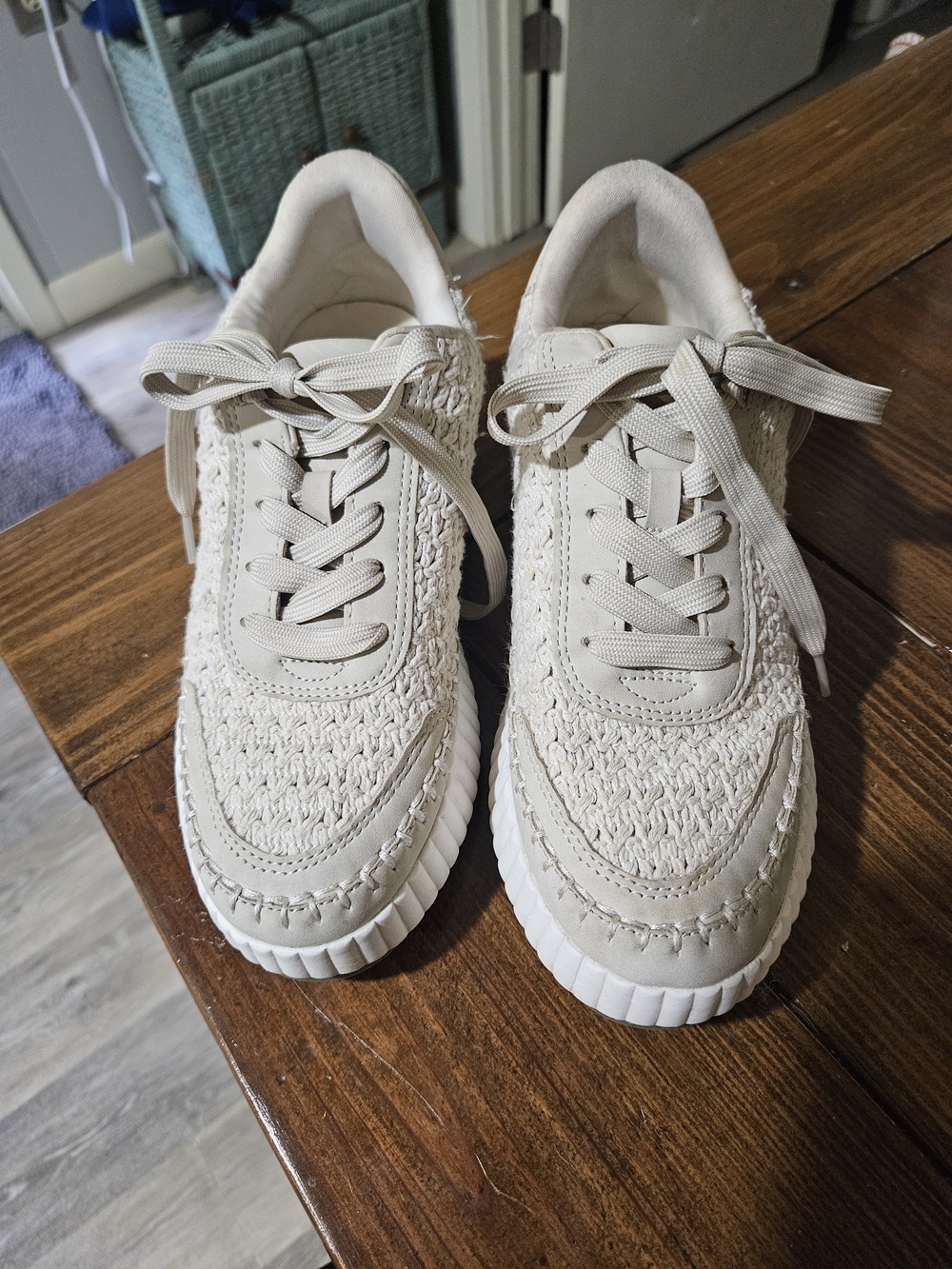 Dolce Vita Cream Woven Lace-Up Sneakers